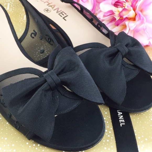 Chanel Black Mesh Logo No 5 Kitten Heels RARE - Picture 5 of 8